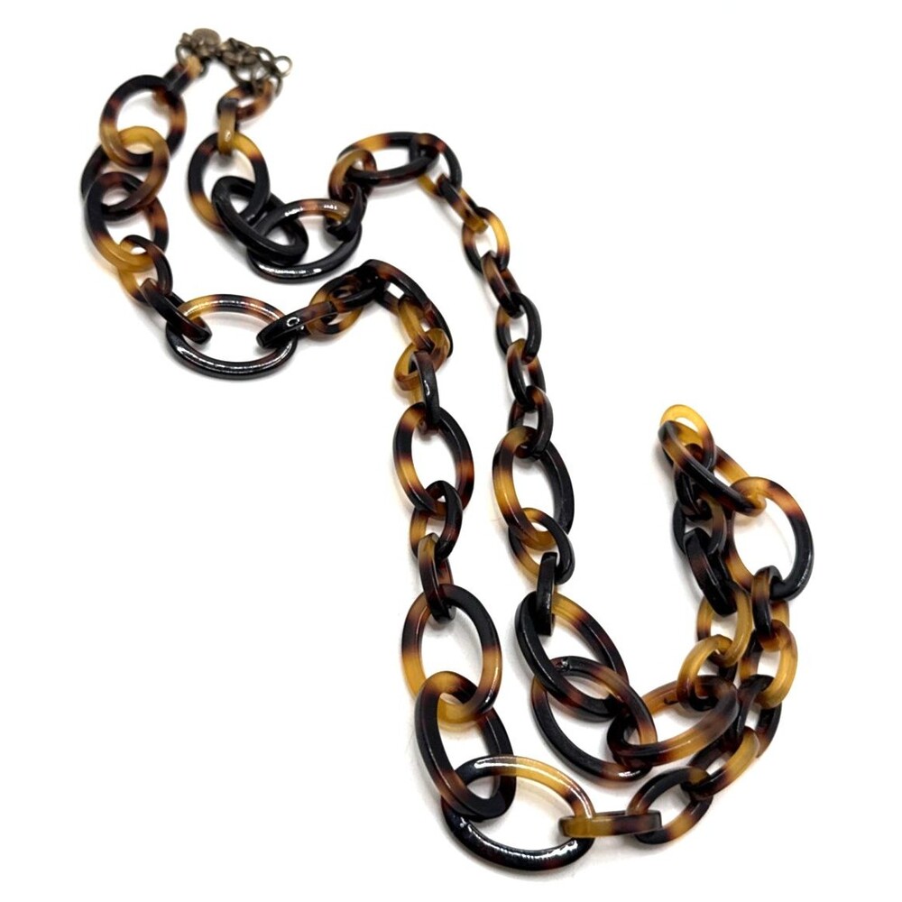 Vintage J CREW Faux Tortoise Shell Link Necklace 31"
